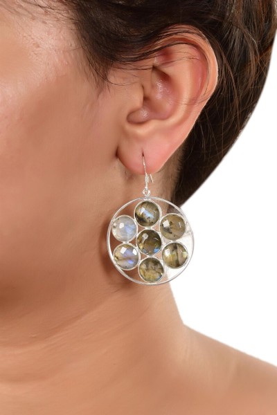 Natural Labradorite Silver Earrings | Natural Moonstone Silver Earrings | Moonstone Thread wire Hangings | Labradorite Earrings For Women